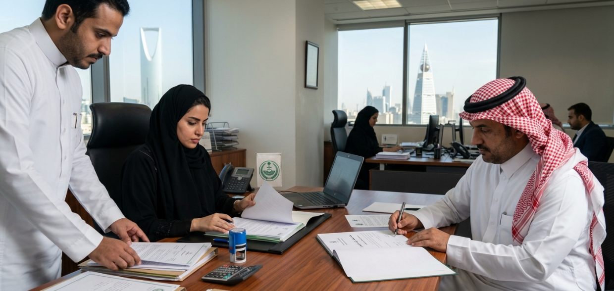 A gavel and legal documents representing the company liquidation and corporate restructuring process under Saudi Arabian commercial law.